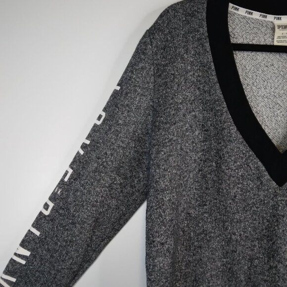 Victoria’s Secret PINK Charcoal Varsity V Neck Pullover Sweater Size S - Picture 4 of 10